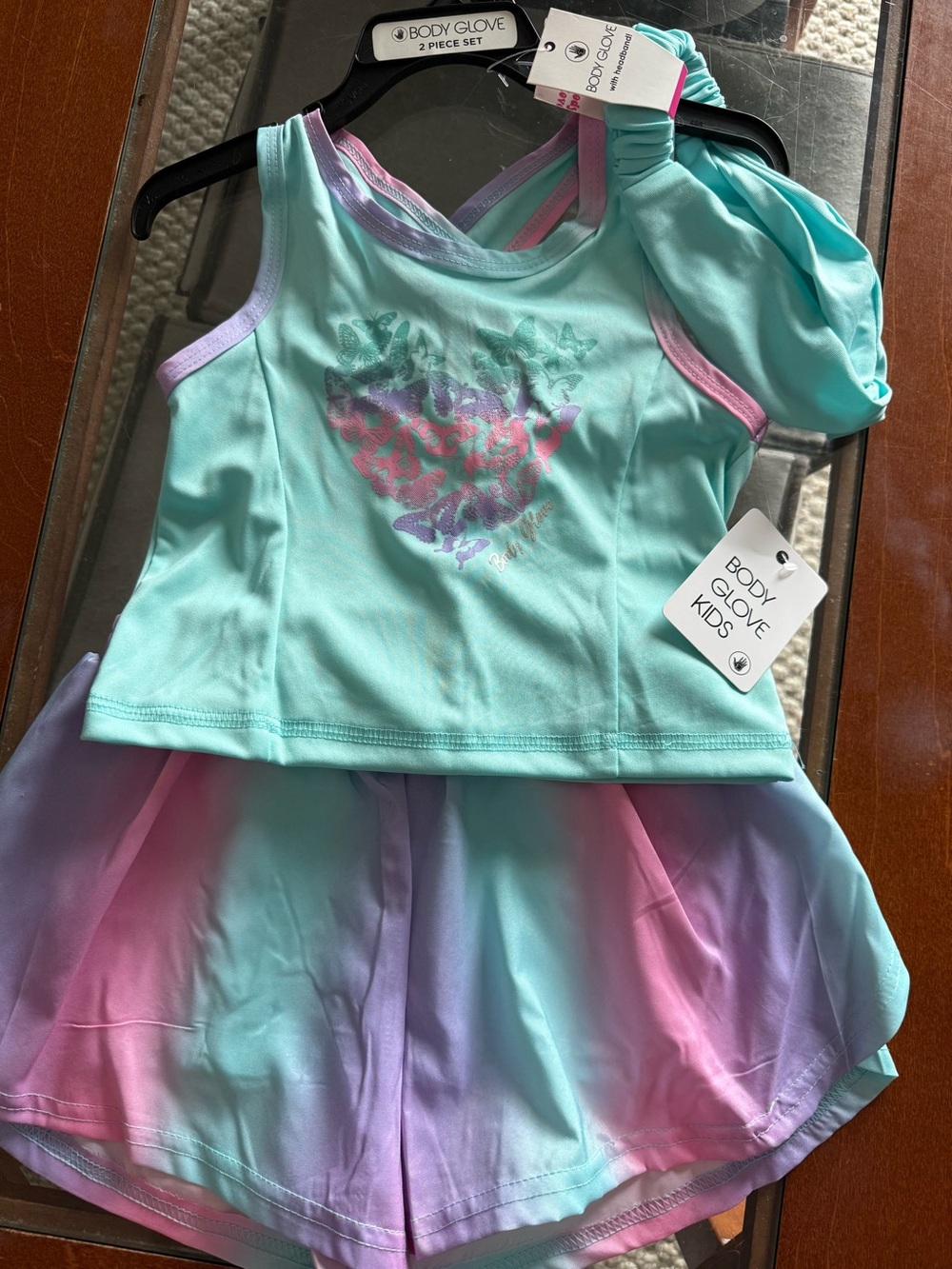 Body Glove Kids Mint Tank Top with Pastel Ombre Skirt Set w headband